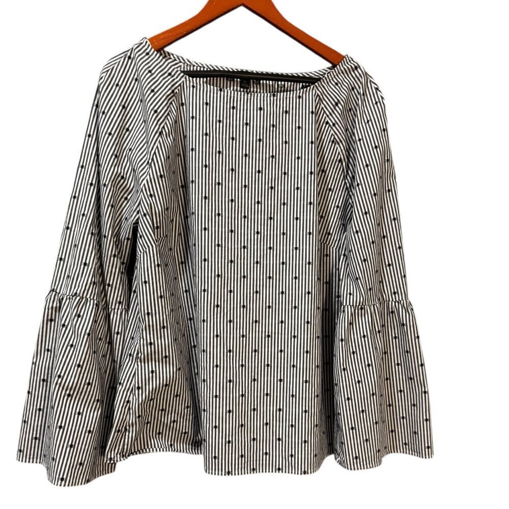Striped Bell-Sleeve Blouse in Black and White